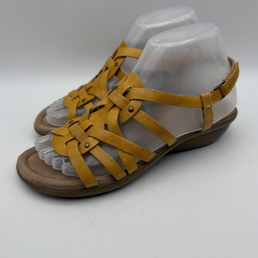 Sanita Strappy Wedge Sandals Womens 38 US 8 Yellow Brown Leather Gladiator